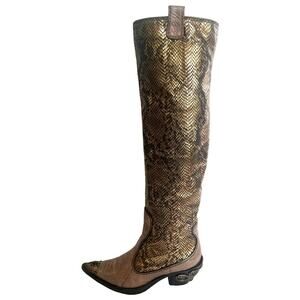 Giuseppe Zanotti Vintage‎ Snakeskin Leather Western Thigh-High Boots – Size 8